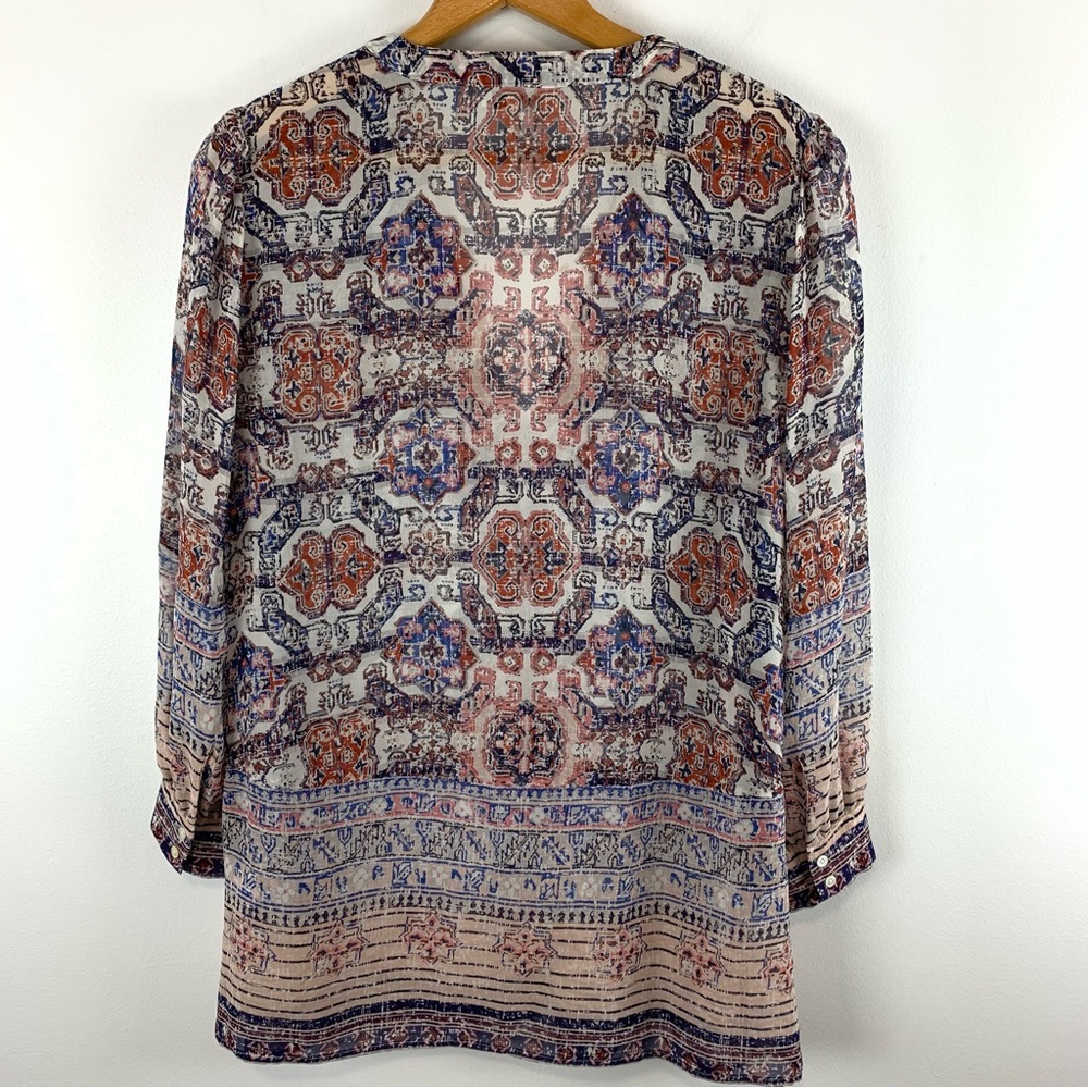 JOIE Printed Silk 3/4 Sleeve Aceline V Neck Tunic Blouse Morocco Size Medium - Picture 5 of 12
